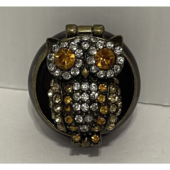 Papyrus Rhinestone Enamel Owl Miniature Earth Tones Trinket Box - Picture 2 of 10
